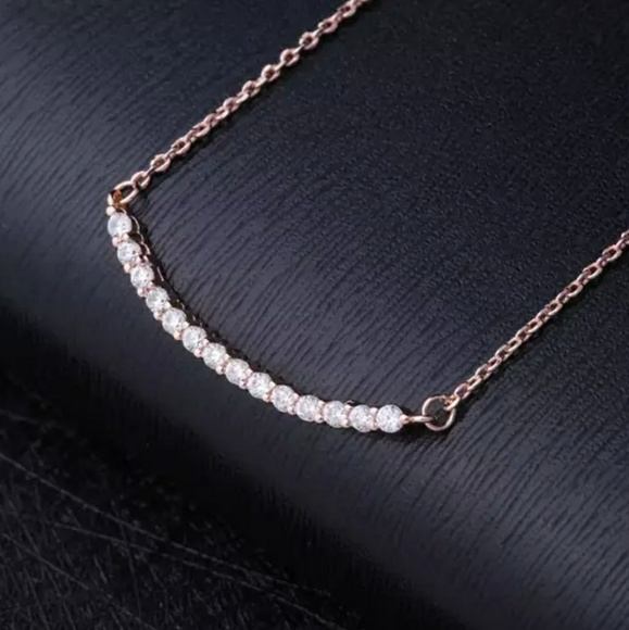 NEW Delicate Rose Gold Diamond Bar Necklace - Picture 5 of 8